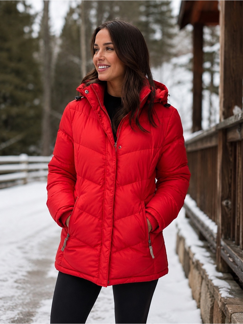McKinlay Down Winter Coat Red Puffer Jacket 50/50 Fill Detachable Hood Sz L